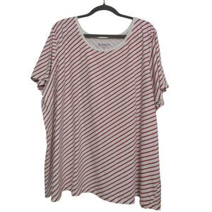 Roman Blouse Women 3X‎ Red White Diagonal Striped Short Sleeves Relaxed Fit Boho